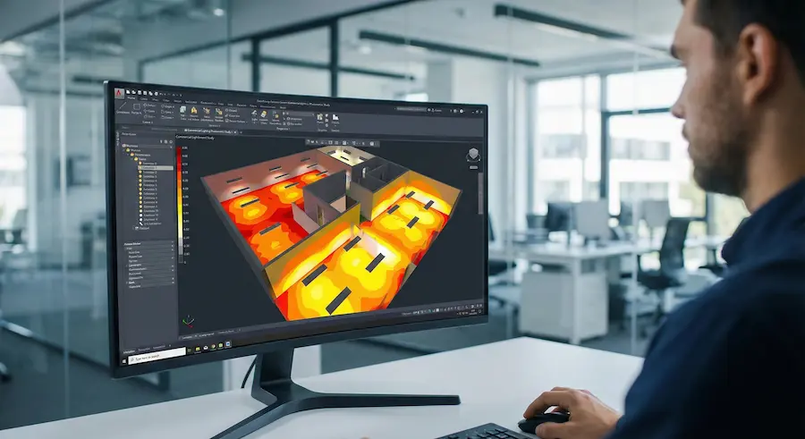Electrical design simulation displayed on computer monitor